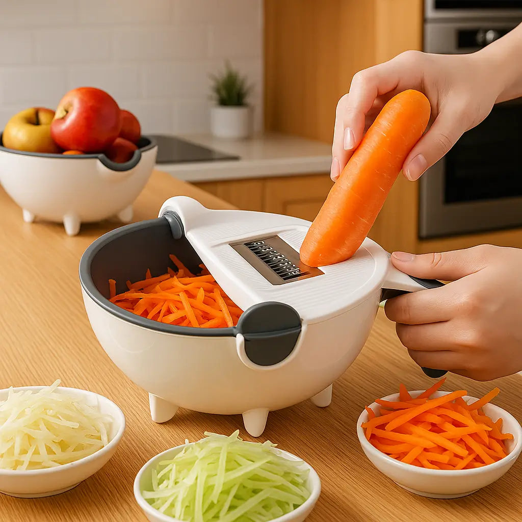 Rallador Multifuncional 9 en 1 con Recipiente y Cuchillas Intercambiables