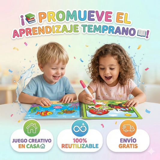 Libro mágico de agua reutilizable para niños - No mancha