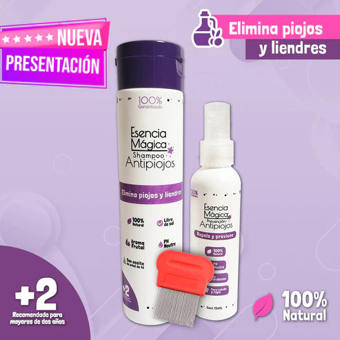 Kit Antipiojos: Shampoo + Spray Prevención + Peine Profesional + 🎁 1 Spray de Regalo