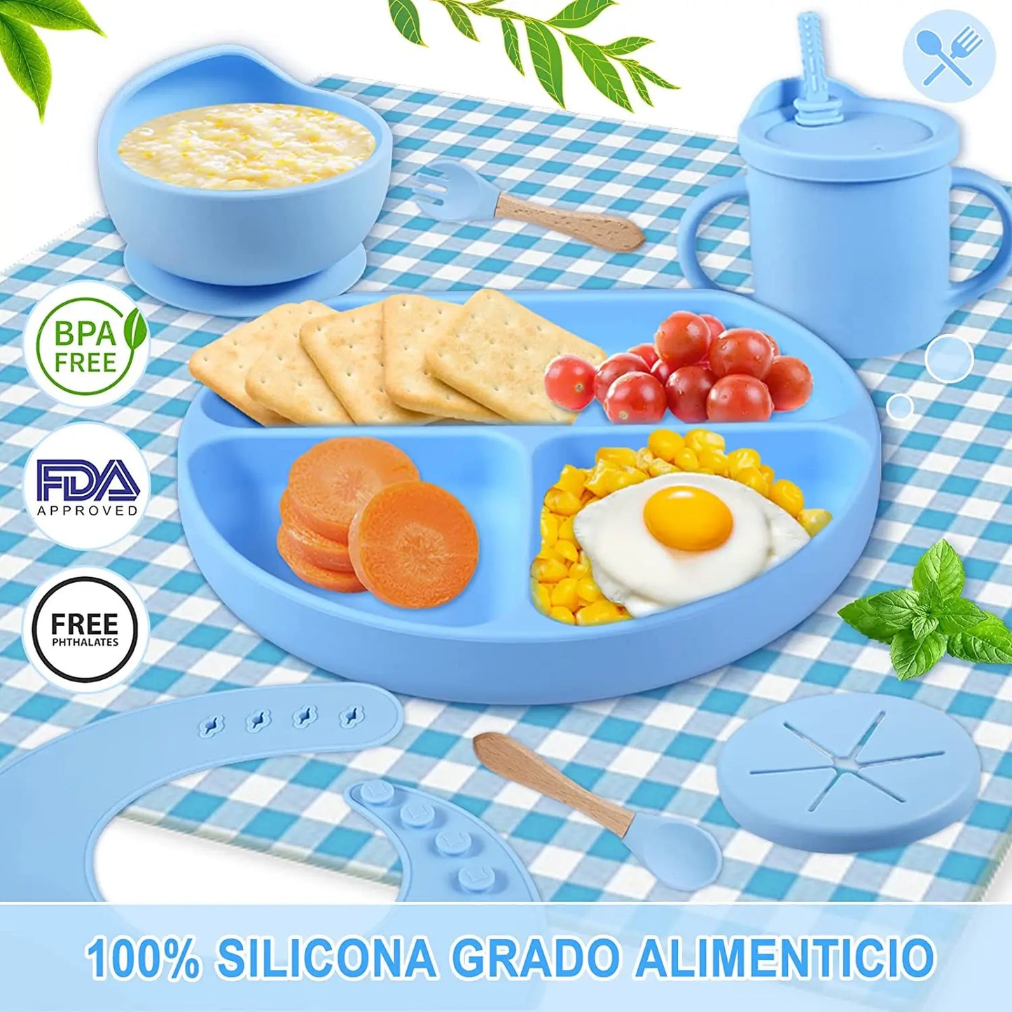 Vajilla En Silicona x 6 Piezas  –  Inicia La Alimentación Complementaria